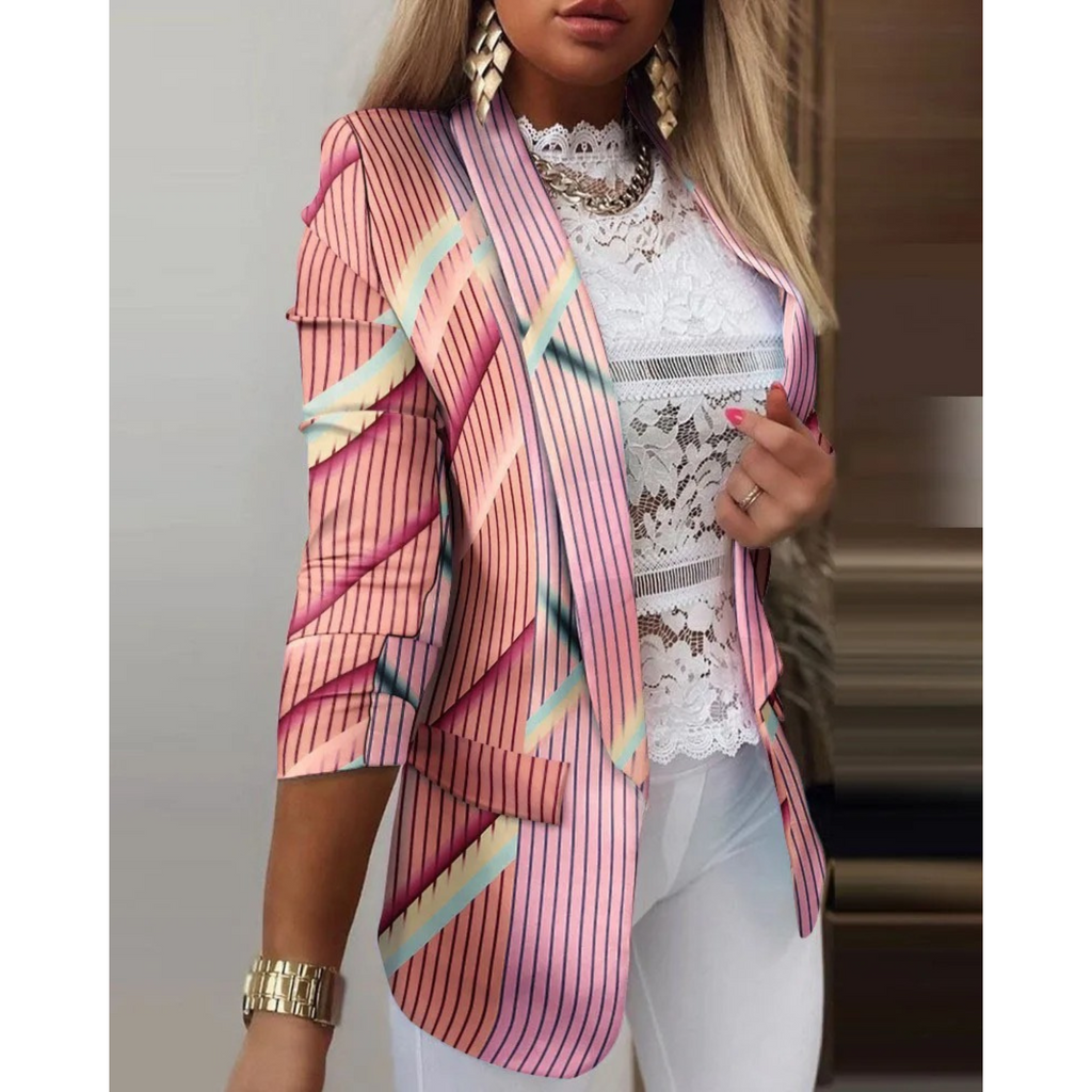 Blazer À Revers Avec Motif Pour Femme | Idéal Pour Le Travail Et Les Occasions Informelles
