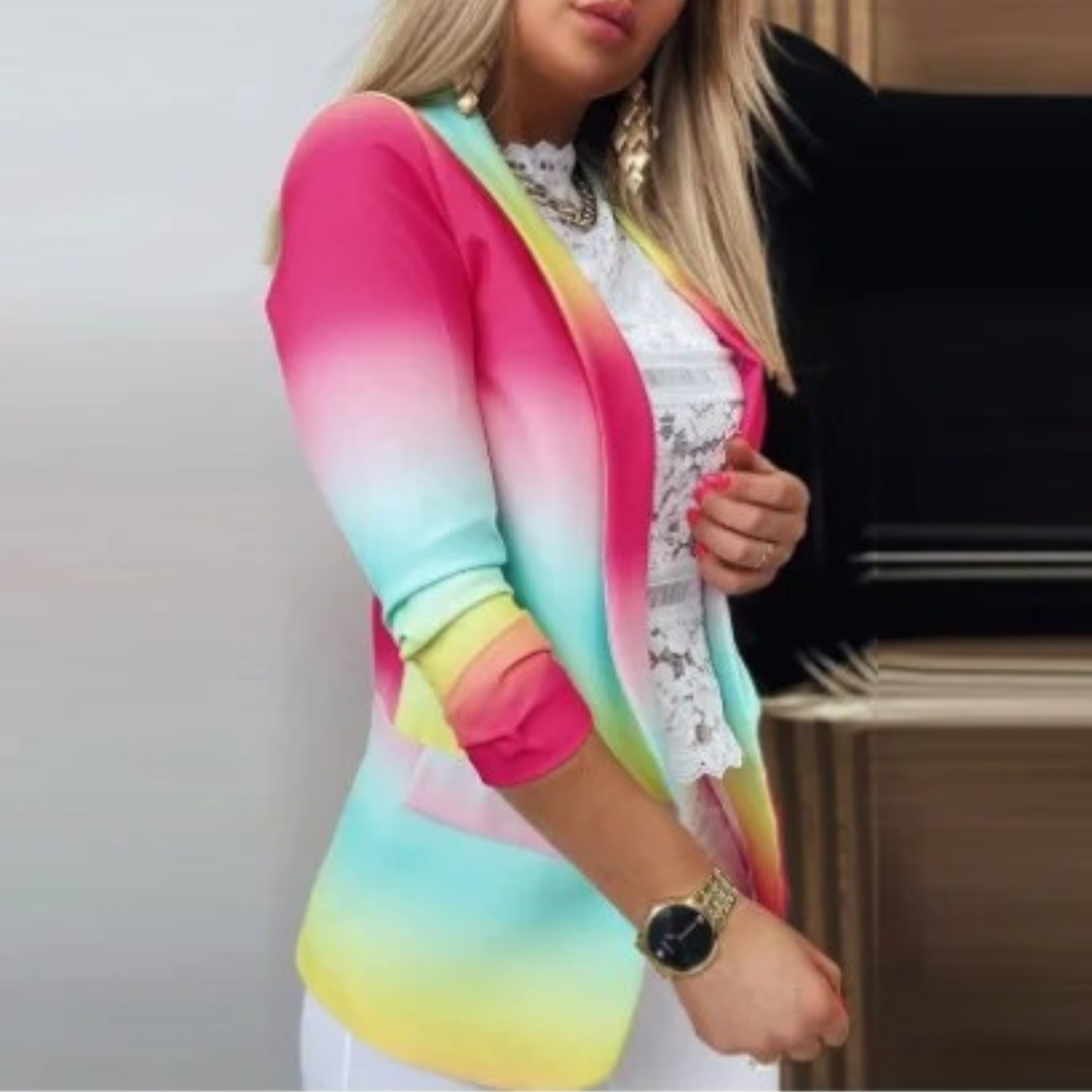Blazer À Revers Avec Motif Pour Femme | Idéal Pour Le Travail Et Les Occasions Informelles