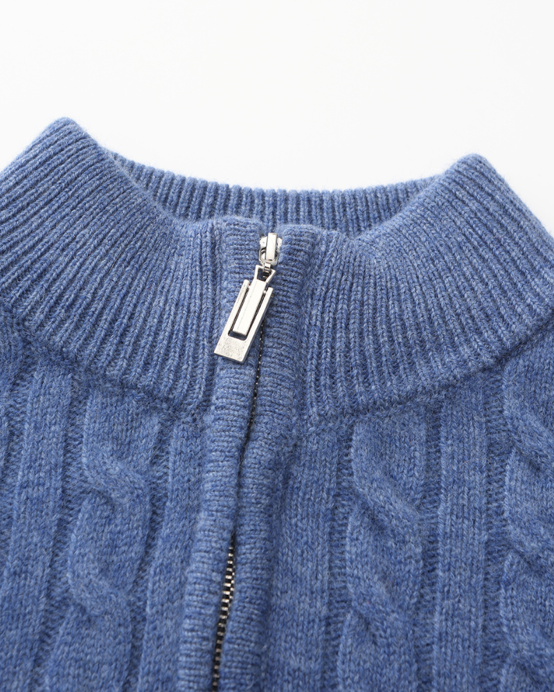 Pull pour Homme avec Col Zippé et Motif en Torsades | Idéal pour l’Hiver