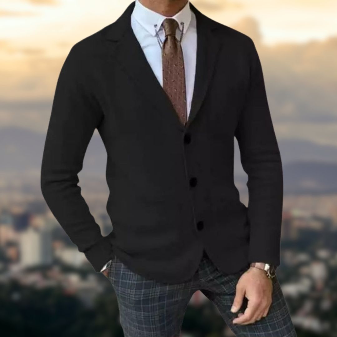 Blazer En Maille À Coupe Ajustée Avec Fermeture Boutonnée Pour Hommes | Idéal Pour Bureau Et Sorties