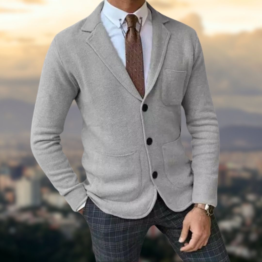 Blazer En Maille À Coupe Ajustée Avec Fermeture Boutonnée Pour Hommes | Idéal Pour Bureau Et Sorties