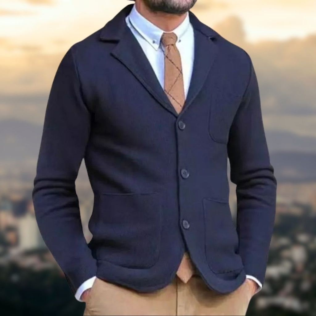 Blazer En Maille À Coupe Ajustée Avec Fermeture Boutonnée Pour Hommes | Idéal Pour Bureau Et Sorties