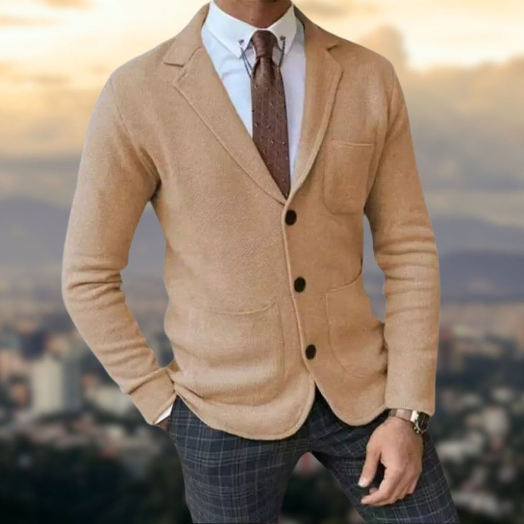 Blazer En Maille À Coupe Ajustée Avec Fermeture Boutonnée Pour Hommes | Idéal Pour Bureau Et Sorties