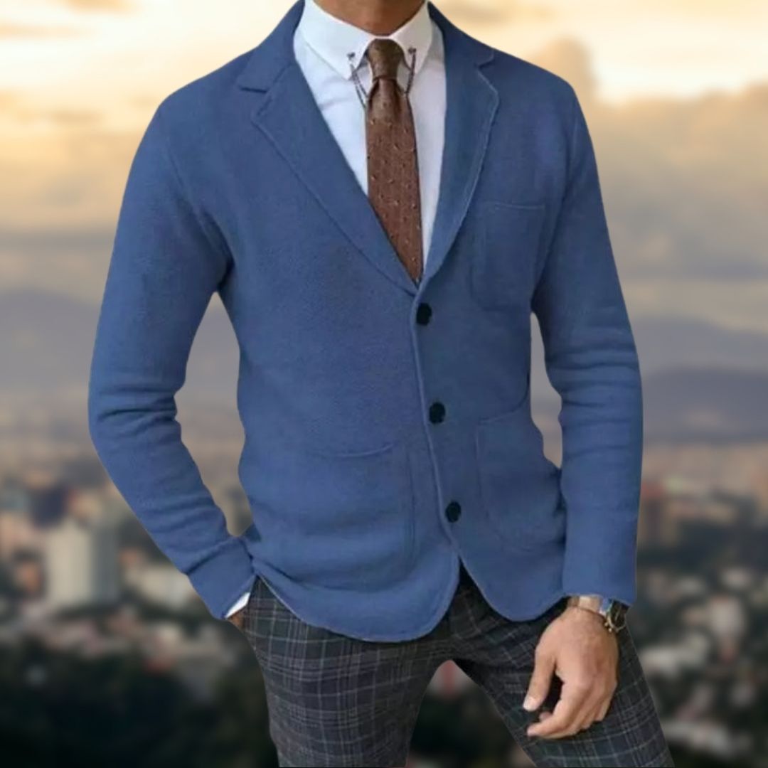 Blazer En Maille À Coupe Ajustée Avec Fermeture Boutonnée Pour Hommes | Idéal Pour Bureau Et Sorties