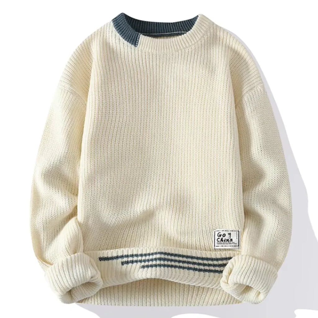 Pull En Maille À Col Rond Avec Détails Contrastés Pour Homme | Idéal Pour Le Quotidien Et Le Bureau