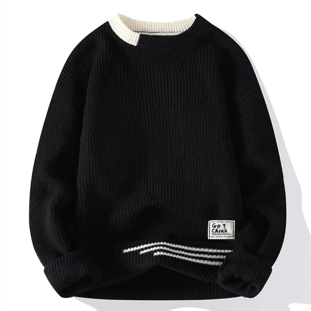 Pull En Maille À Col Rond Avec Détails Contrastés Pour Homme | Idéal Pour Le Quotidien Et Le Bureau