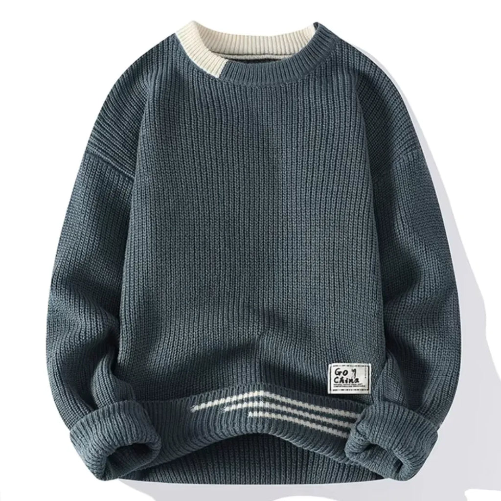 Pull En Maille À Col Rond Avec Détails Contrastés Pour Homme | Idéal Pour Le Quotidien Et Le Bureau