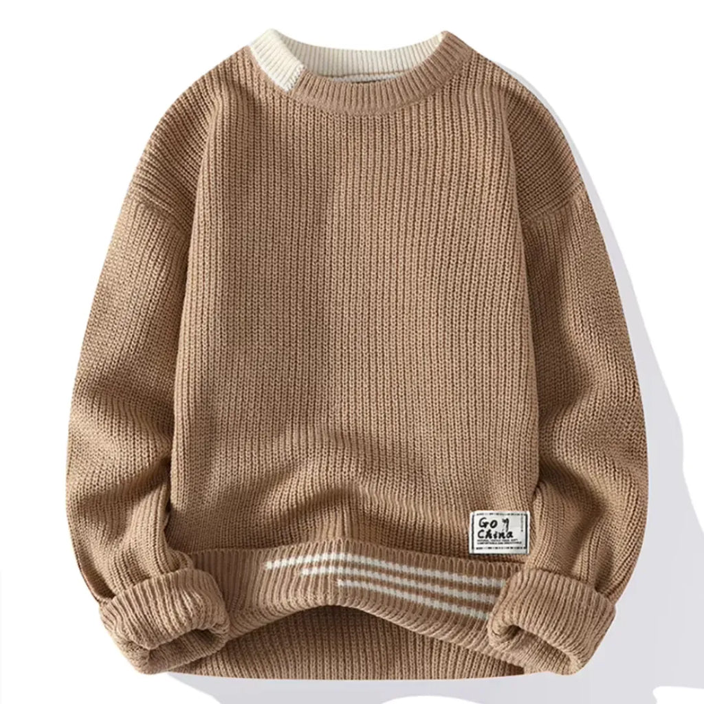 Pull En Maille À Col Rond Avec Détails Contrastés Pour Homme | Idéal Pour Le Quotidien Et Le Bureau