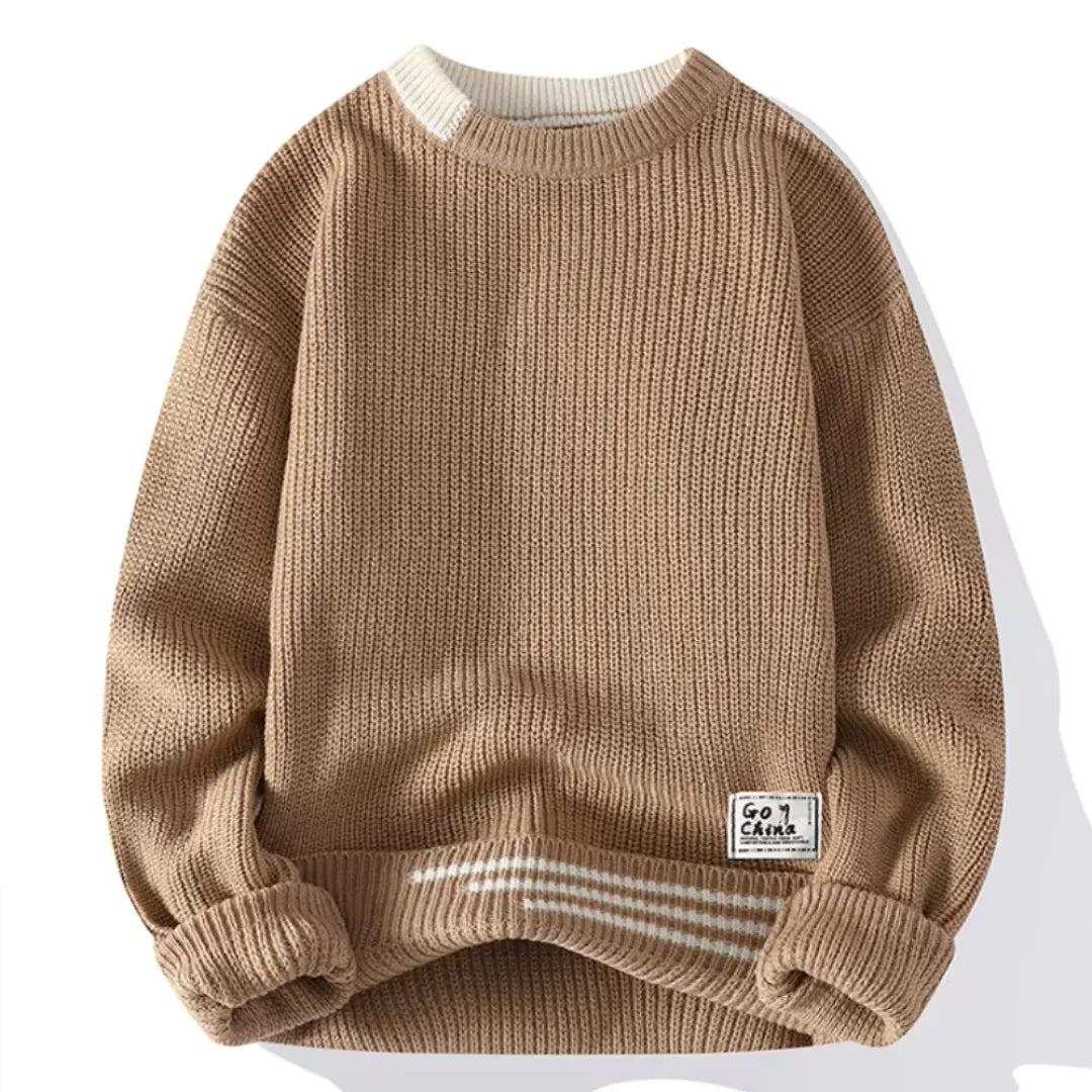 Pull En Maille À Col Rond Avec Détails Contrastés Pour Homme | Idéal Pour Le Quotidien Et Le Bureau