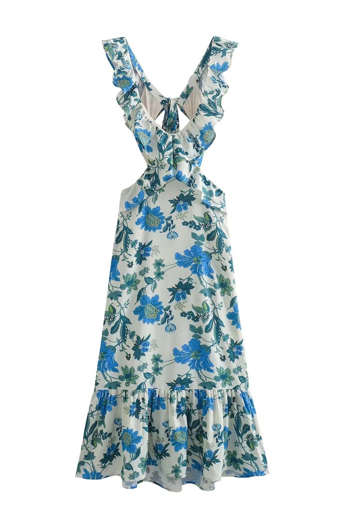 Robe Longue Avec Détails À Volants Et Motif Floral Pour Femme | Idéale Pour Le Jour Et La Soirée
