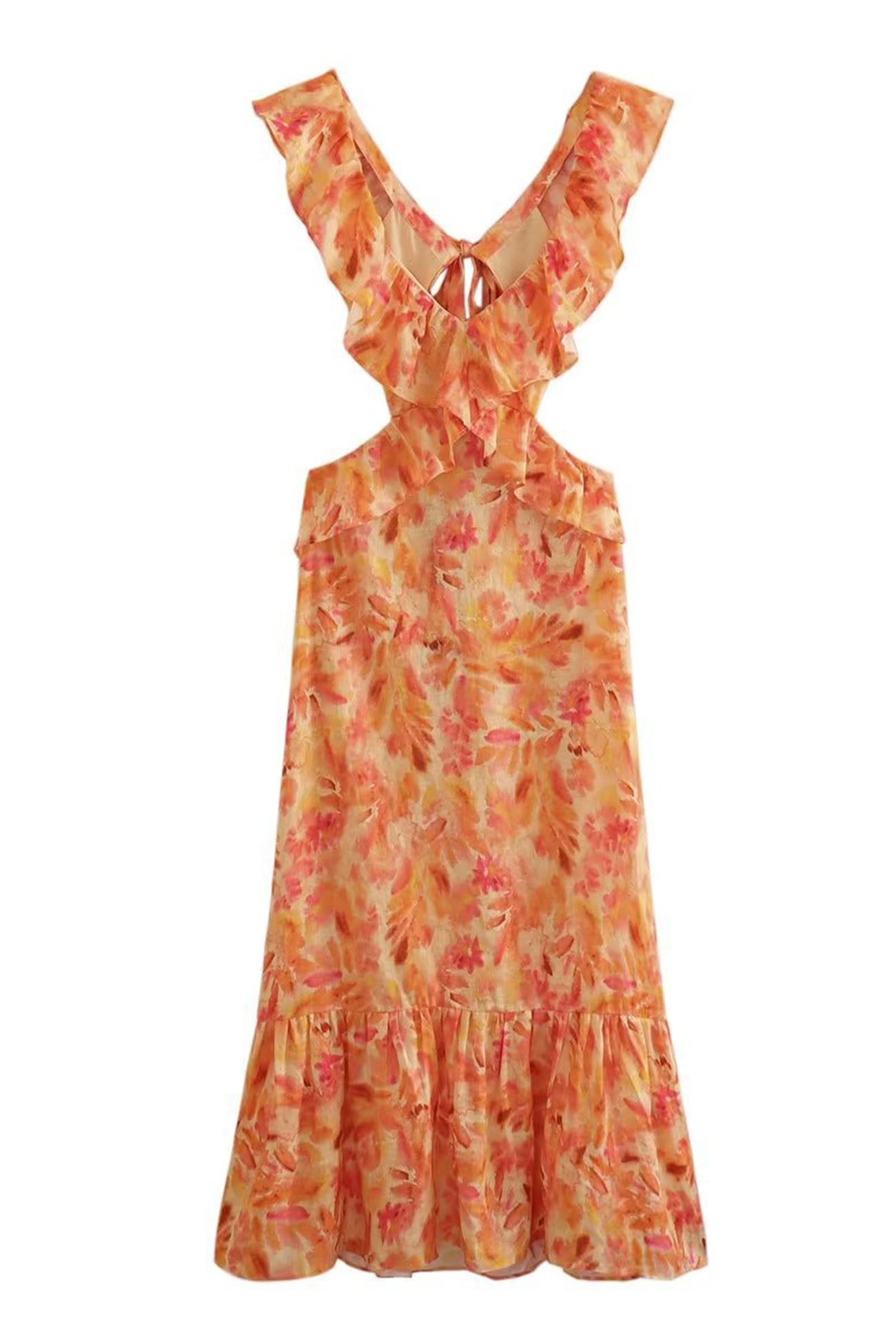Robe Longue Avec Détails À Volants Et Motif Floral Pour Femme | Idéale Pour Le Jour Et La Soirée