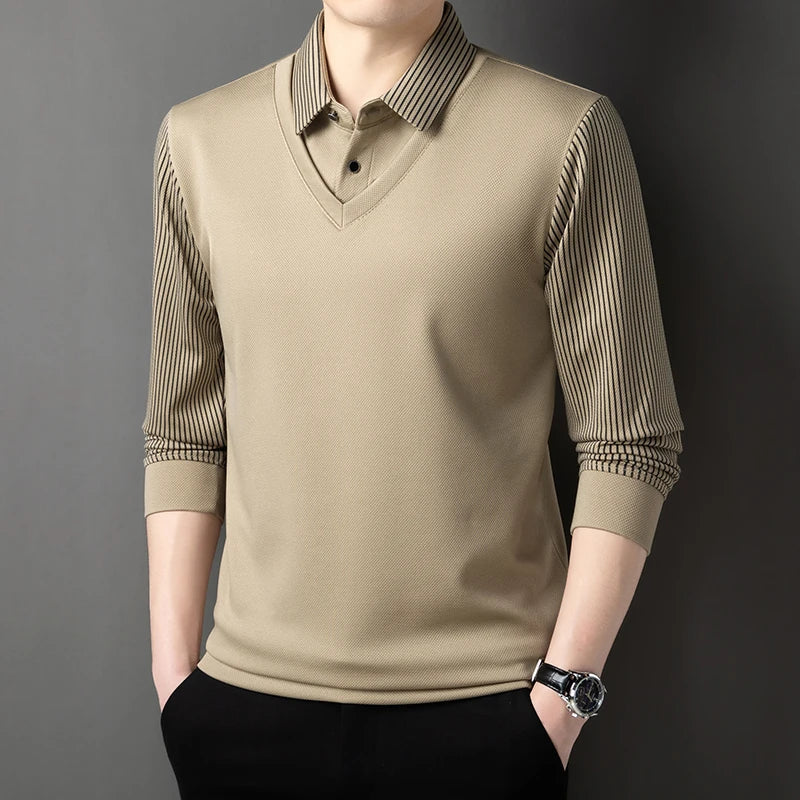 Pull Effet Superposé Avec Col Chemise Intégré Pour Homme | Idéal Pour Le Bureau Et Les Sorties