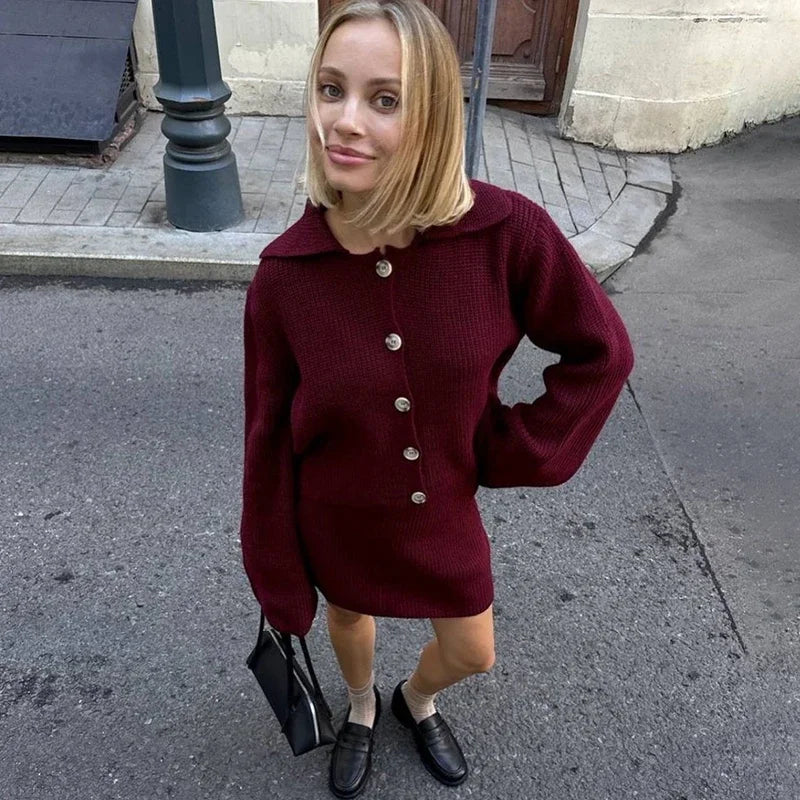 Ensemble Coordonné en Maille avec Cardigan et Jupe pour Femme | Idéal pour Usage Quotidien