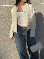 Blazer À Col Rond Avec Coupe Droite Pour Femme | Idéal Pour Le Travail Et Le Quotidien