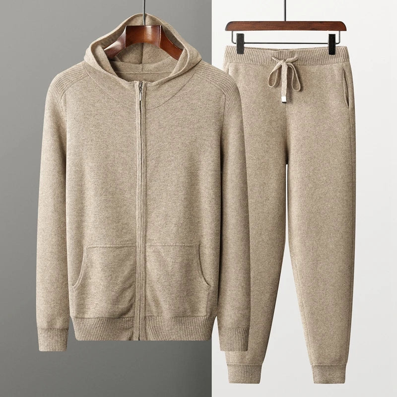 Ensemble survêtement unisexe Coupe Décontractée avec Sweat à Capuche Zippé et Pantalon à Bords‑Côtes | Idéal Toute Saison