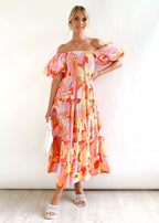 Robe Midi Épaules Dénudées Avec Imprimé Floral Et Buste Smocké Pour Femme | Idéale Pour Les Occasions Et Événements