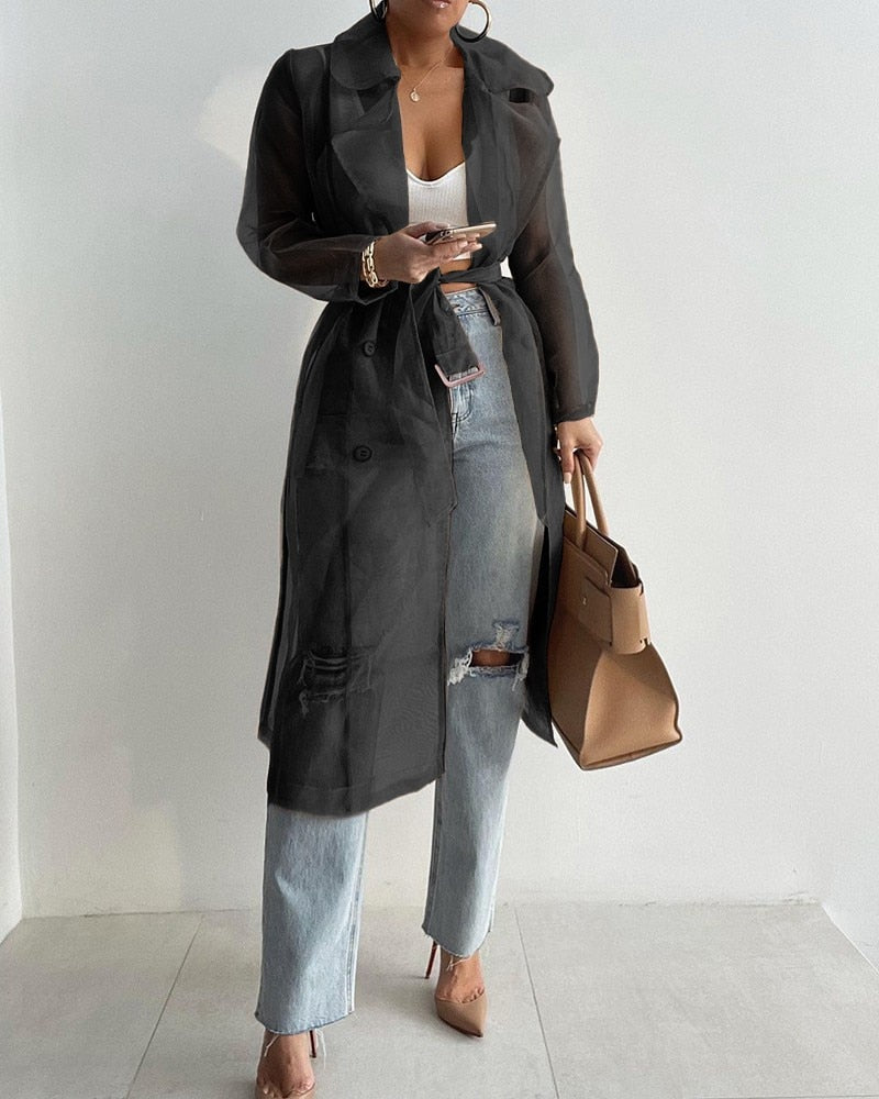 Trench-Coat Transparent avec Ceinture Ajustable pour Femmes | Ideal for Mi-Saison et Usage Quotidien