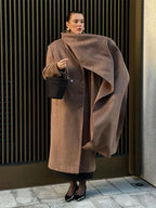 Manteau Long Femme | Col Écharpe Élégant | Double Boutonnage | Idéal Automne & Hiver
