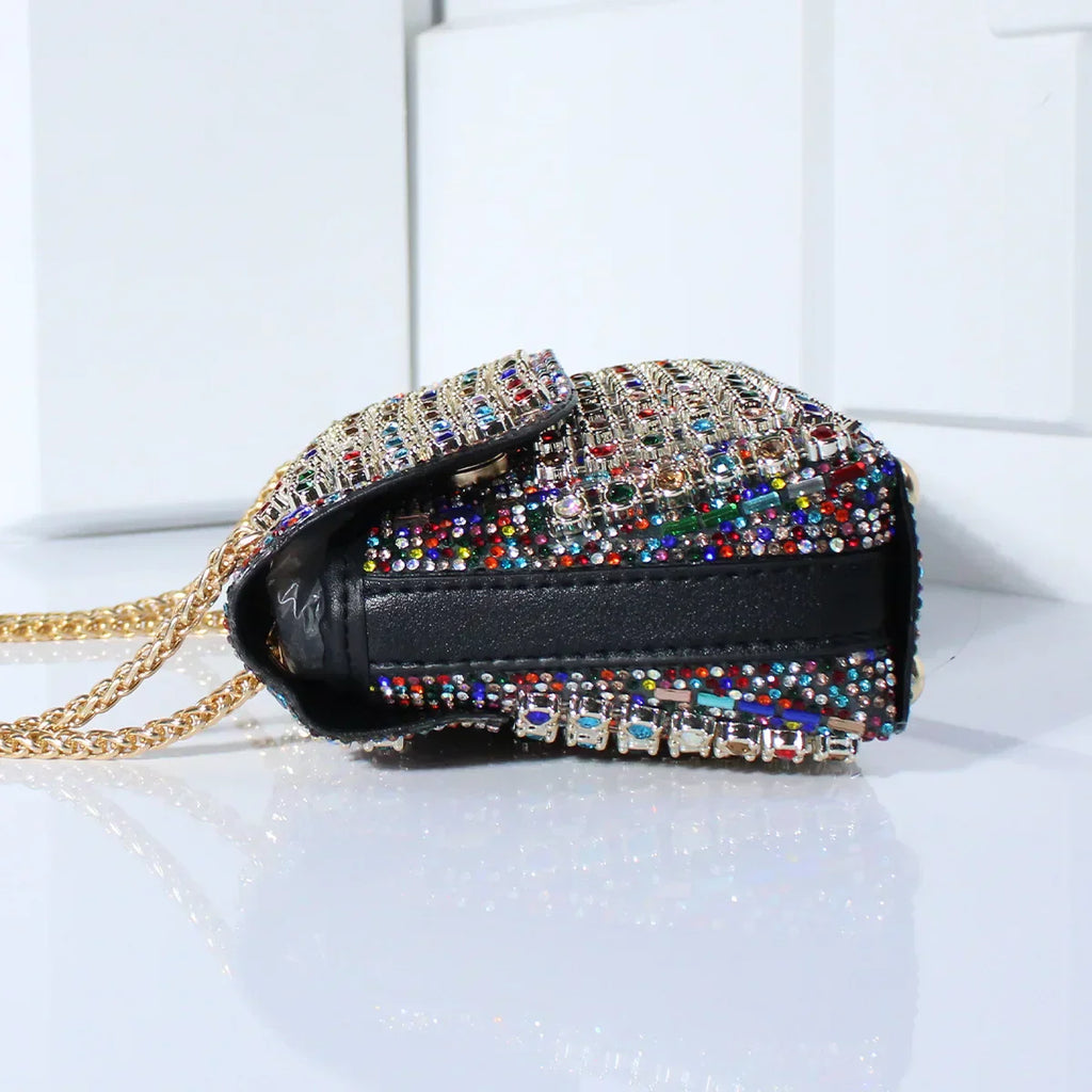 Mini Sac avec Strass et Chaîne Dorée pour Femme | Idéal pour les Soirées