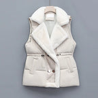 Gilet Matelassé à Col Imitation Fourrure pour Femme | Idéal pour la Saison Froide