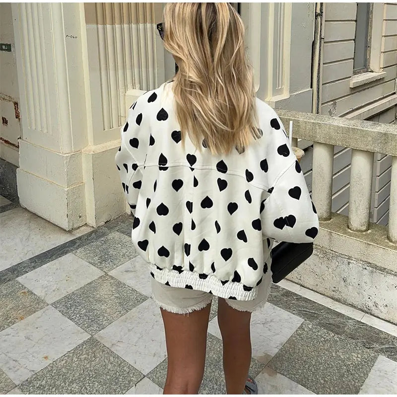Veste Coupe Décontractée à Motif Cœur pour Femme | Idéal pour les Tenues Quotidiennes et les Sorties