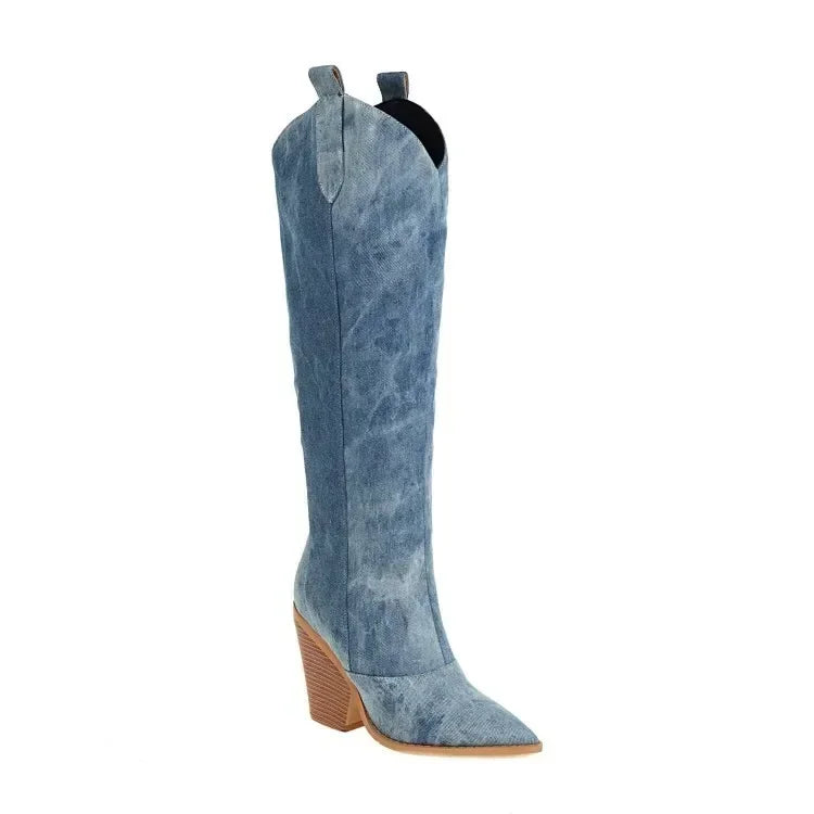 Bottes Cowboy Overknee À Bout Pointu Avec Talon Fin Pour Femmes | Pour Différentes Occasions
