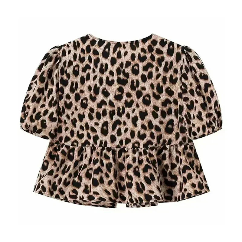 Crop Top à Imprimé Léopard avec Col Rond pour Femme | Idéal pour Usage Quotidien