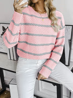 Pull Rayé à Col Rond avec Coupe Ample pour Femmes | Idéal pour Saisons Fraîches