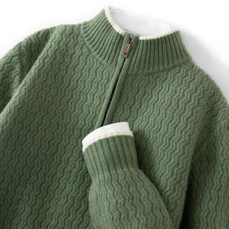 Pull En Maille Avec Col Demi-Zip Et Détails Côtelés En Zigzag Pour Homme | Idéal Pour La Superposition Quotidienne