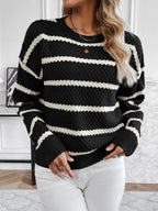 Pull Rayé à Col Rond avec Coupe Ample pour Femmes | Idéal pour Saisons Fraîches