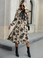 Robe Midi à Imprimé Floral avec Col Nœud pour Femme | Idéale pour Occasions Quotidiennes et Événements