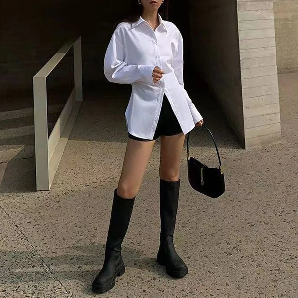 Blouse Oversize Avec Col Chemise Et Nœud Pour Femme | Idéal Pour Les Occasions Professionnelles Et Quotidiennes