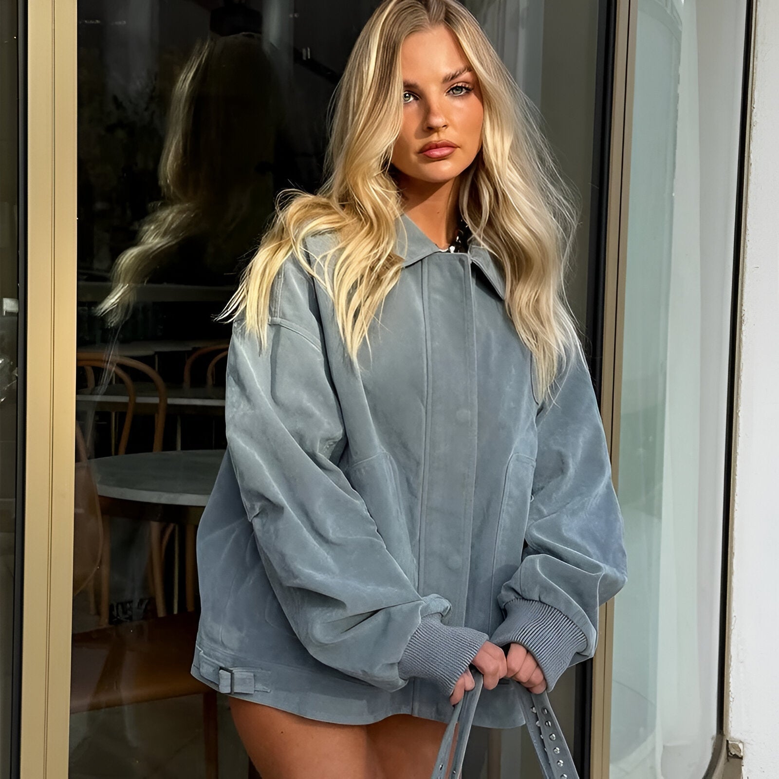 Manteau Long Oversize avec Finition Aspect Daim pour Femme | Idéal pour la Mi-Saison