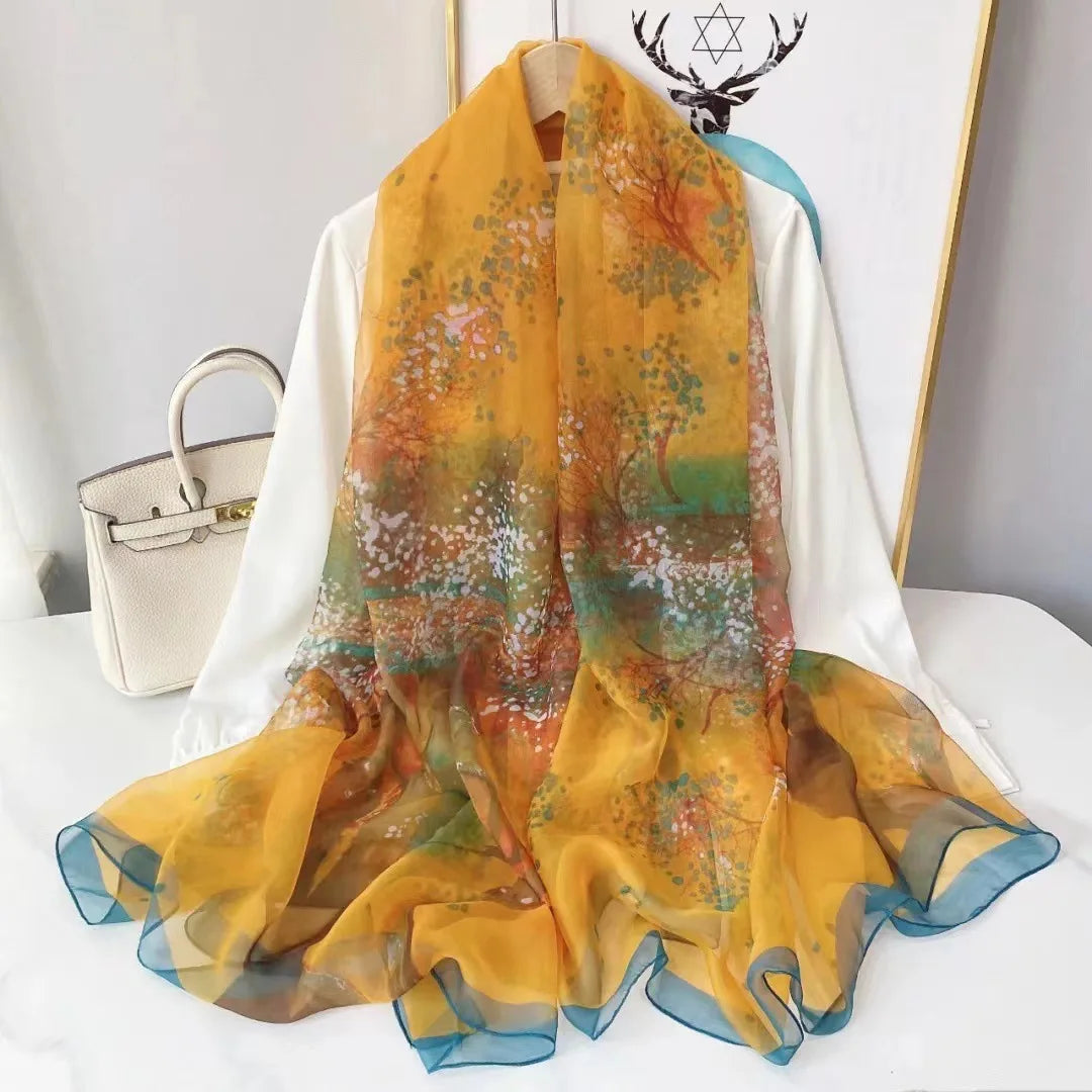 Écharpe Légère À Motif Paysage Pour Femmes | Idéale Pour Le Printemps Et L’Été