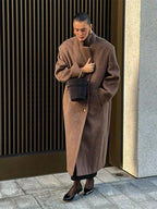 Manteau Long Femme | Col Écharpe Élégant | Double Boutonnage | Idéal Automne & Hiver