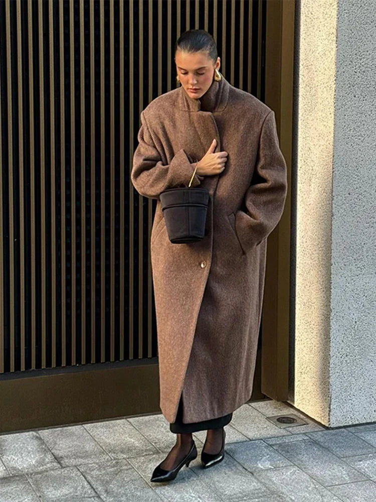 Manteau Long Femme | Col Écharpe Élégant | Double Boutonnage | Idéal Automne & Hiver