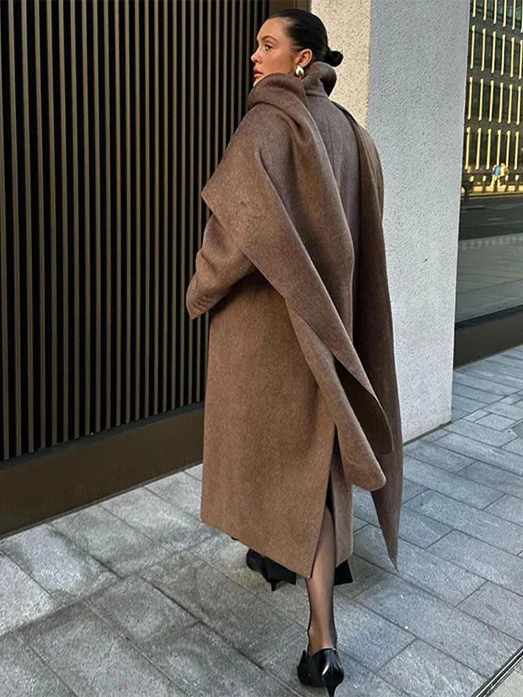 Manteau Long Femme | Col Écharpe Élégant | Double Boutonnage | Idéal Automne & Hiver