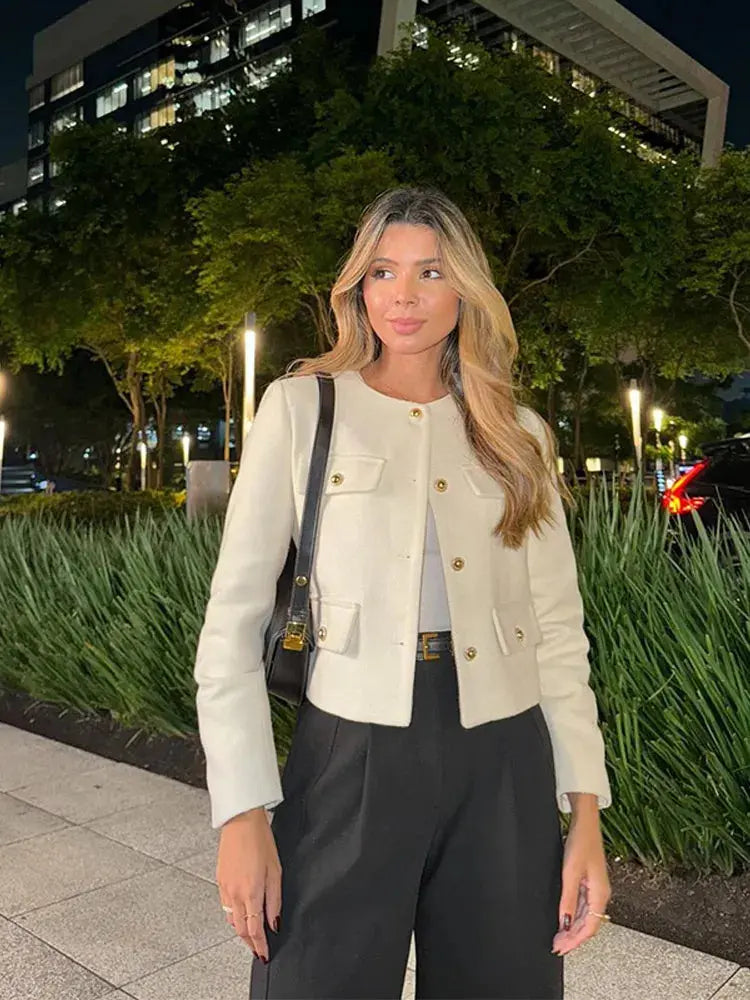 Blazer À Col Rond Avec Coupe Droite Pour Femme | Idéal Pour Le Travail Et Le Quotidien