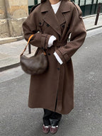 Manteau Long à Col Revers avec Ceinture et Double Boutonnage pour Femme | Idéal pour l’Automne et l’Hiver