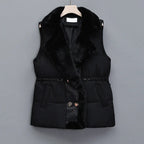 Gilet Matelassé à Col Imitation Fourrure pour Femme | Idéal pour la Saison Froide