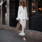Ensemble Deux Pièces avec Détails À Plumes pour Femmes | Idéal pour Les Soirées Et La Détente