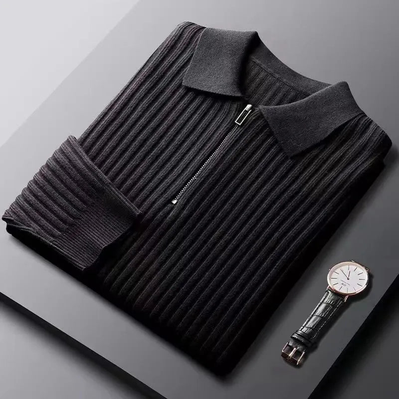 Pull En Maille À Rayures Avec Demi-Zip Et Coupe Ajustée Pour Homme | Idéal Pour Le Quotidien