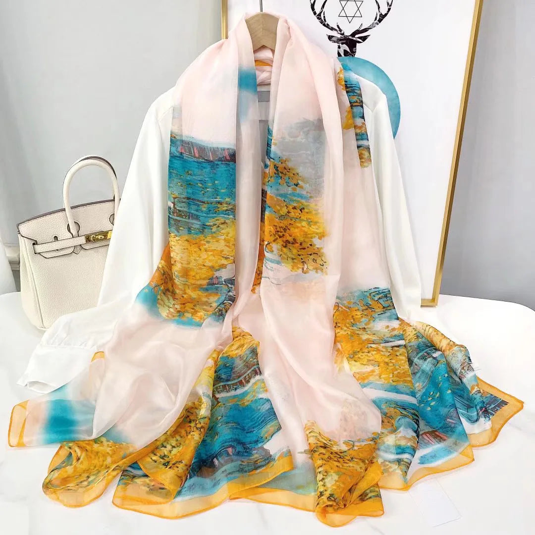 Écharpe Légère À Motif Paysage Pour Femmes | Idéale Pour Le Printemps Et L’Été