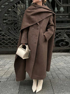 Manteau Long Femme | Col Écharpe Élégant | Double Boutonnage | Idéal Automne & Hiver