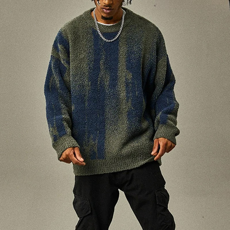Pull En Maille À Motif Abstrait Avec Finitions Côtelées Pour Homme | Idéal Pour Usage Quotidien