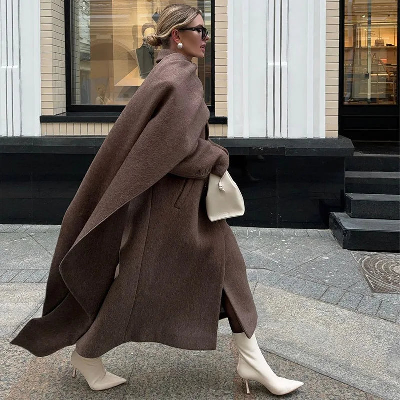 Manteau Long Femme | Col Écharpe Élégant | Double Boutonnage | Idéal Automne & Hiver