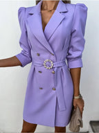 Robe Blazer Avec Fermeture Croisée Et Ceinture À Boucle Pour Femme | Idéale Pour Les Occasions Formelles Et Quotidiennes