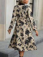 Robe Midi à Imprimé Floral avec Col Nœud pour Femme | Idéale pour Occasions Quotidiennes et Événements
