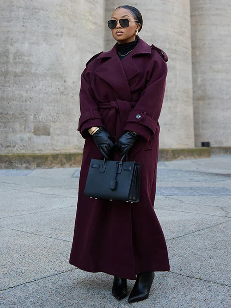 Manteau Long à Col Revers avec Double Boutonnage et Ceinture pour Femme | Idéal pour l’Automne et l’Hiver