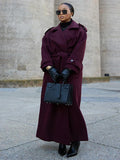 Manteau Long à Col Revers avec Double Boutonnage et Ceinture pour Femme | Idéal pour l’Automne et l’Hiver